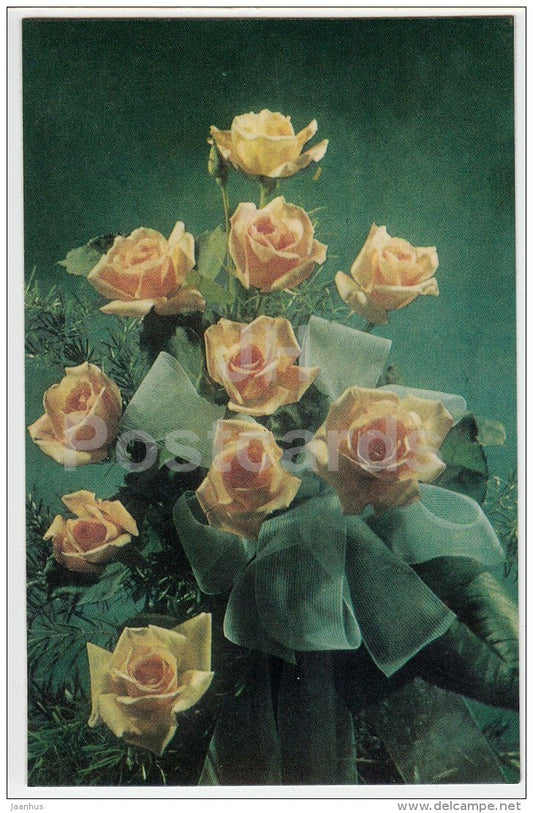 yellow roses - flowers - 1974 - Estonia USSR - used - JH Postcards