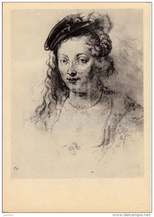 painting by Peter Paul Rubens - Portrait of Artist´s Wife Helena Fourment - Flemish art - 1956 - Russia USSR - unu - JH Postcards