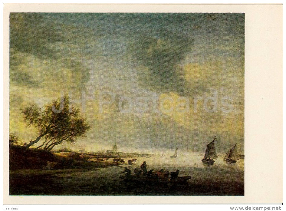 painting by Salomon van Ruysdael - Ferryboat near Arnhem - Dutch art - 1984 - Russia USSR - unused - JH Postcards