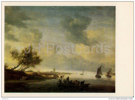 painting by Salomon van Ruysdael - Ferryboat near Arnhem - Dutch art - 1984 - Russia USSR - unused - JH Postcards