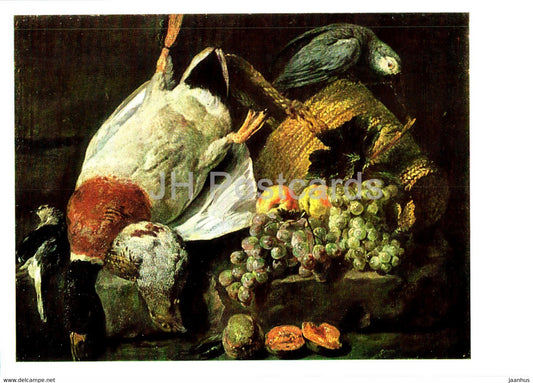 painting by Pieter Boel - Dead Game and Fruit - birds - grape - Flemish art - 1988 - Russia USSR - unused - JH Postcards