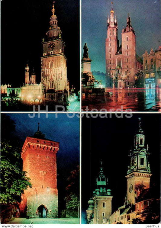 Krakow - Wieza Ratuszowa - Brama Florianska - Kosciol Mariacki - Town Hall Tower - St. Florian's Gate - Poland - unused - JH Postcards