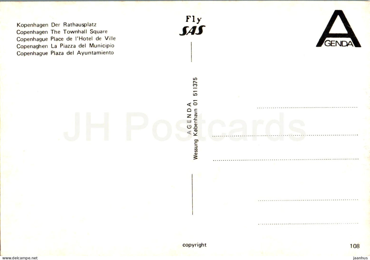 Copenhague - Kobenhavn - Place de l'Hôtel de Ville - 108 - Danemark - inutilisé 