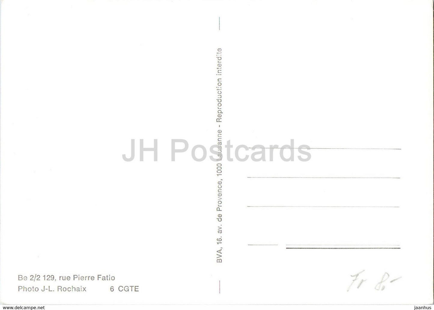 Lausanne - tram - Rue Pierre Fatio - Pharmacie Principale - old postcard - Switzerland - unused