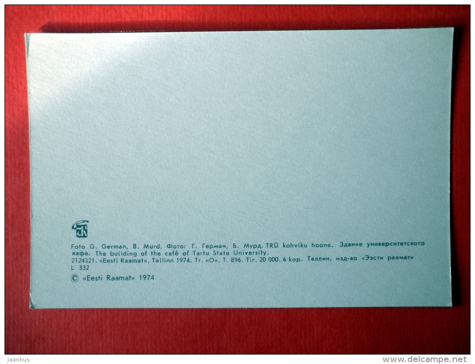 the building of the Cafe of Tartu State university - Tartu University - 1974 - USSR Estonia - unused - JH Postcards