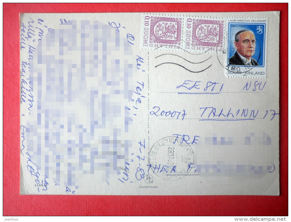 illustration - wooden fence - gate - flowers - Relander 4584/8 - Finland - sent from Finland Turku to Estonia USSR 1983 - JH Postcards