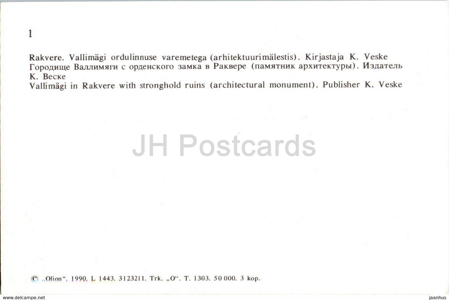 Vallimägi in Rakvere - castle ruins - Wesenberg - Virumaa - OLD POSTCARD REPRODUCTION! - 1 1990 - Estonia USSR - unused