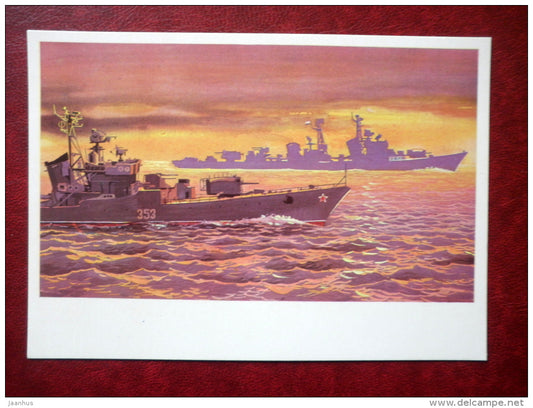 destroyer Plamenny - by A. Babanovskiy - warship - 1973 - Russia USSR - unused - JH Postcards