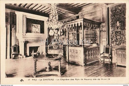 Pau - Le Chateau - La Chambre des Rois de Navarre dite de Henri IV - castle - old postcard - France - unused - JH Postcards