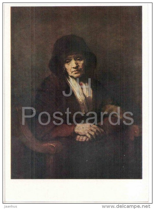painting by Rembrandt - Portrait of a Old Woman , 1654 - dutch art - unused - JH Postcards