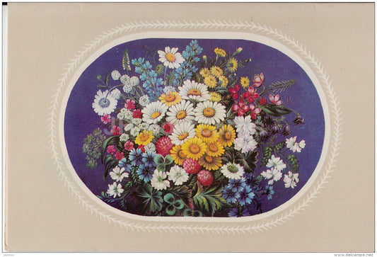 Tray with Decorative painting . Village of Zhostovo - flowers - 1976 - Russia USSR - used - JH Postcards