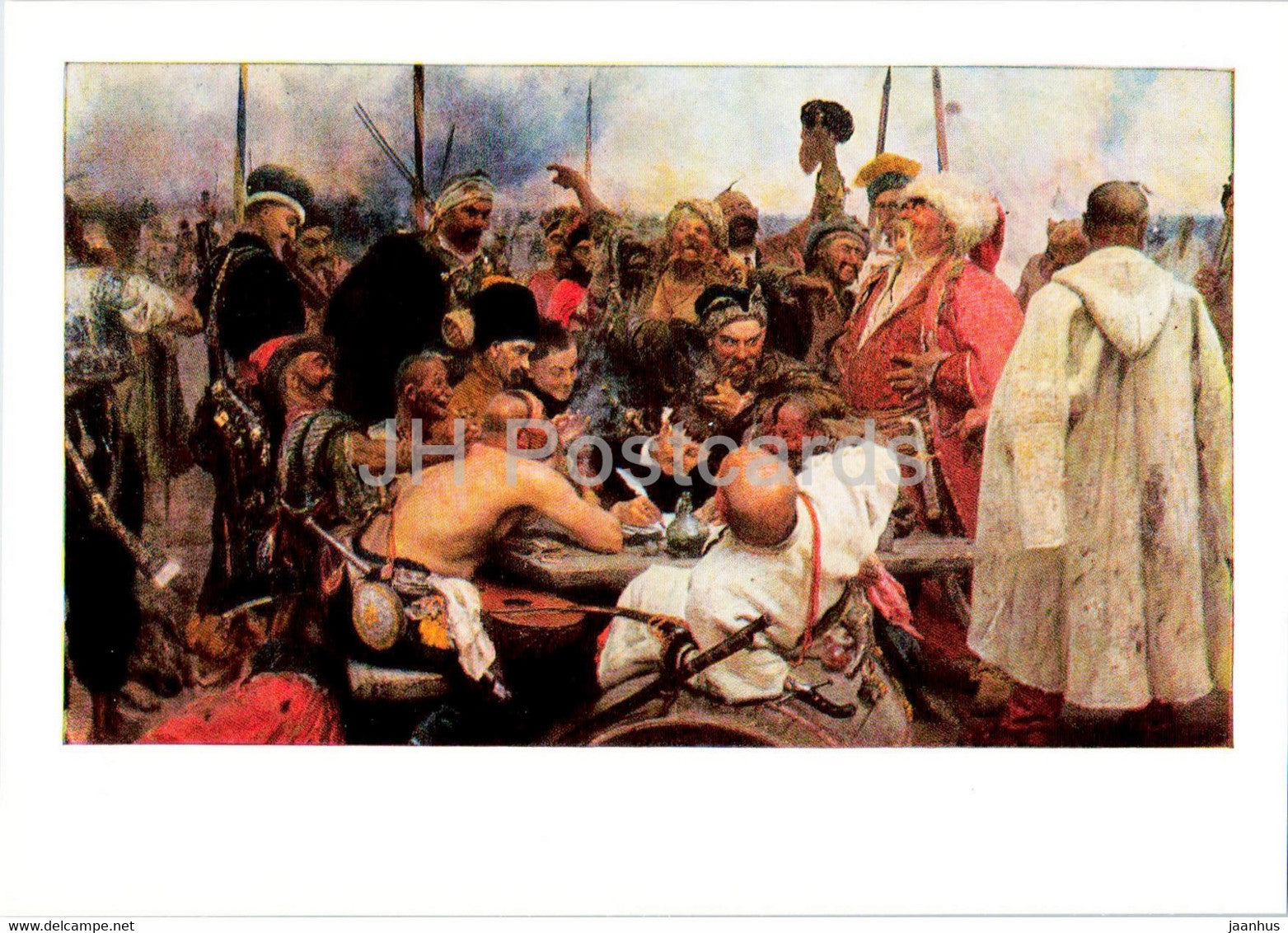 painting by Ilya Repin - Reply of the Zaporozhian Cossacks - Russian art - 1985 - Russia USSR - unused - JH Postcards