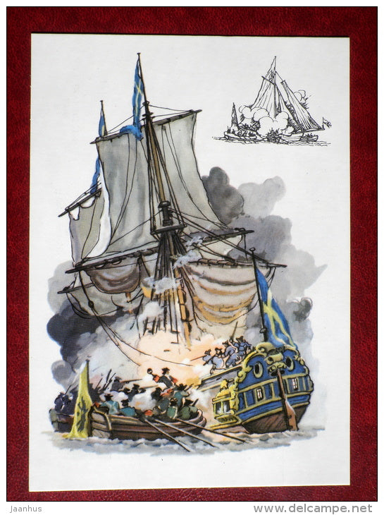 battle with the Swedish ships at the mouth of the Neva River - by I. Rodinov - warship - 1975 - Russia USSR - unused - JH Postcards