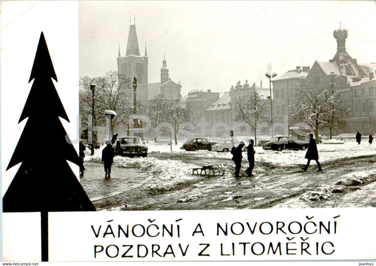 Vanocni a Novorocni Pozdrav z Litomeric - Christmas and New Year Greetings - car - Czech Repubic - Czechoslovakia - used - JH Postcards