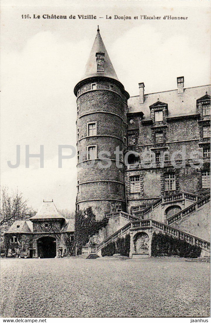 Le Chateau de Vizille - Le Donjon et l'Escalier d'Honneur - castle - 116 - old postcard - France - unused - JH Postcards