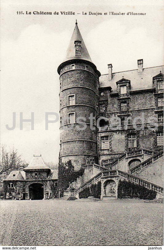 Le Chateau de Vizille - Le Donjon et l'Escalier d'Honneur - castle - 116 - old postcard - France - unused - JH Postcards