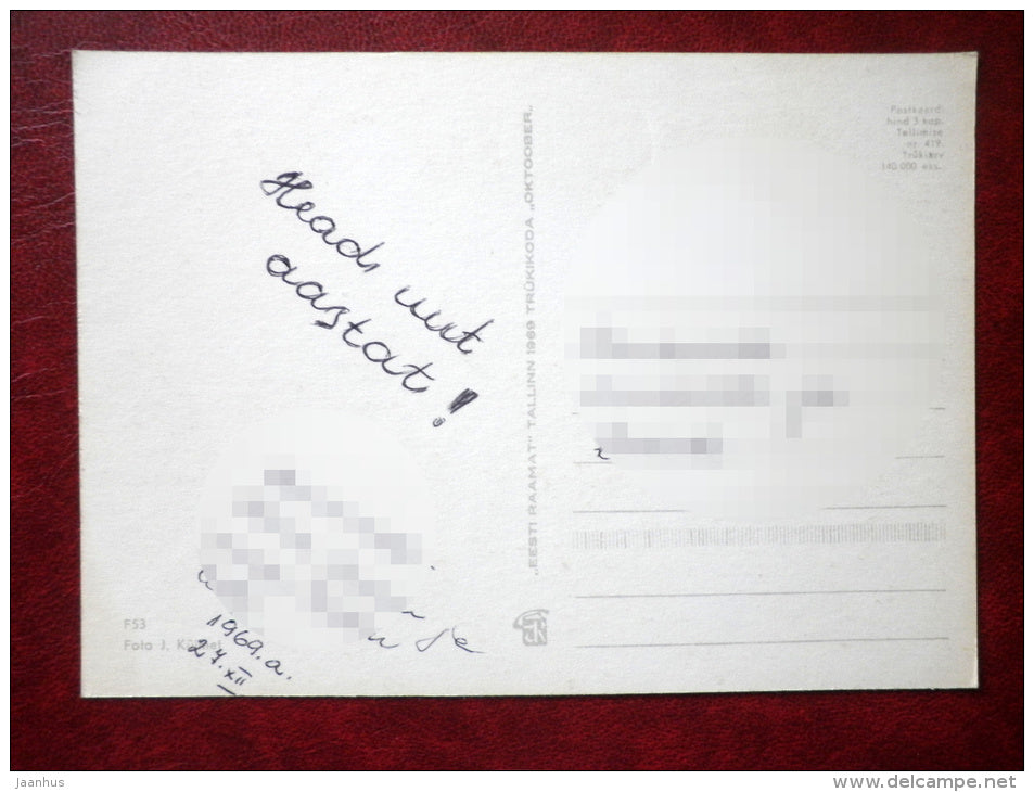 New Year Greeting card - candle - embroidery - 1969 - Estonia USSR - used - JH Postcards