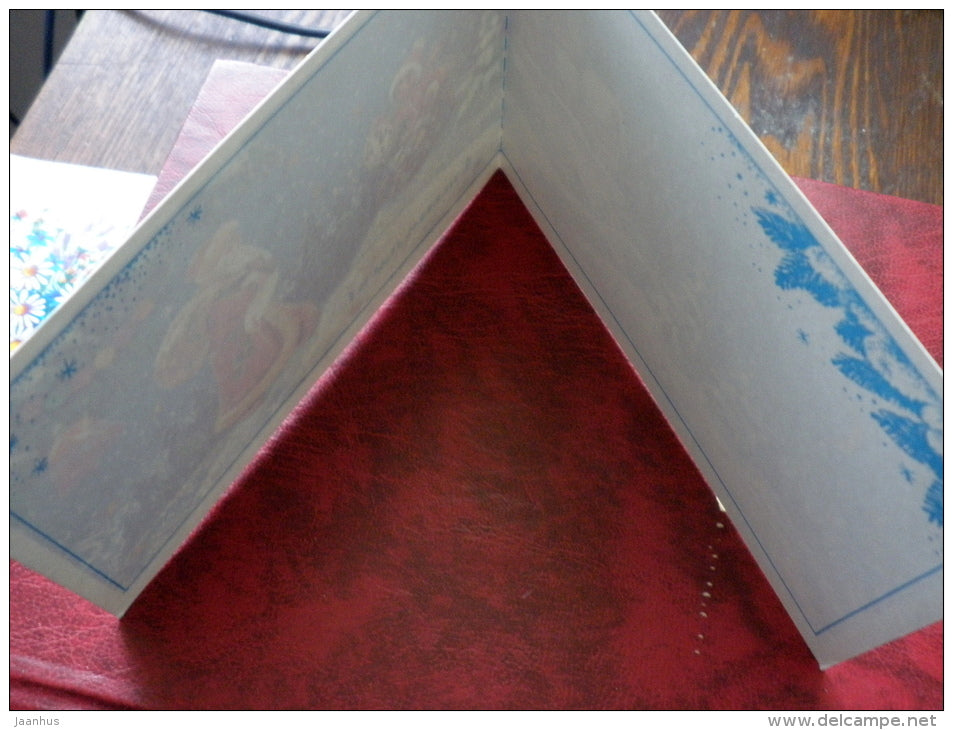 New Year Greeting Card - Ded Moroz - Santa Claus - sleigh - winter - 1986 - Russia - USSR - unused - JH Postcards