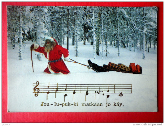 Christmas Greeting Card - Santa Claus - sledge - gifts - Finland - sent from Finland Turku to Estonia USSR 1981 - JH Postcards