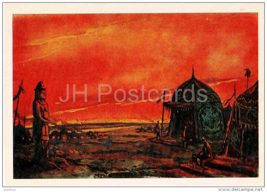painting by I. Glazunov - Polovtsian Camp . Evening - russian art - unused - JH Postcards