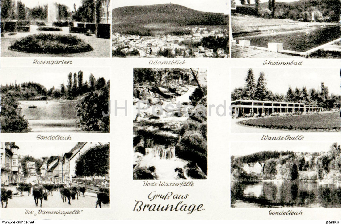 Gruss aus Braunlage - Rosengarten - Adamsblick - Schwimmbad - Wandelhalle - old postcard - Germany - unused - JH Postcards