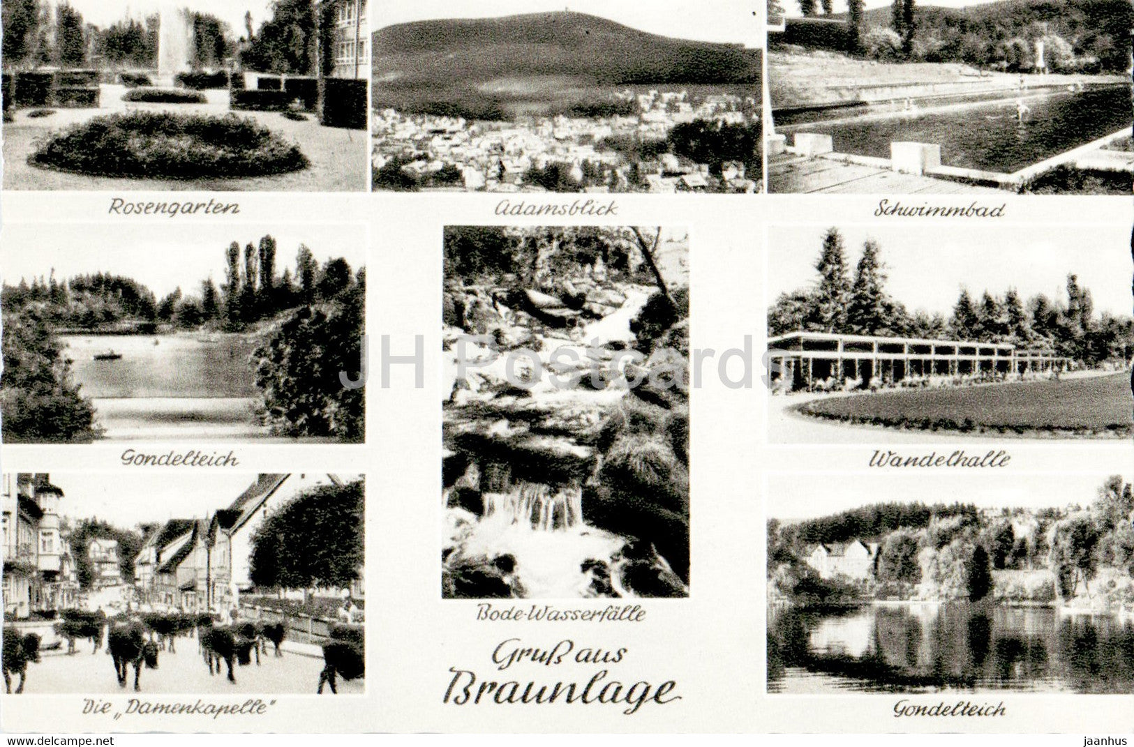 Gruss aus Braunlage - Rosengarten - Adamsblick - Schwimmbad - Wandelhalle - old postcard - Germany - unused - JH Postcards