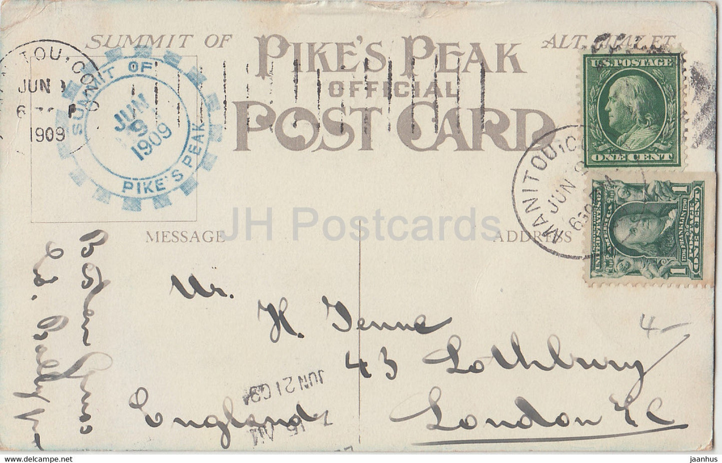 Woodland Park Near Halfway House - Pike's Peak Cog Road - train - carte postale ancienne - 1909 - États-Unis - USA - utilisé
