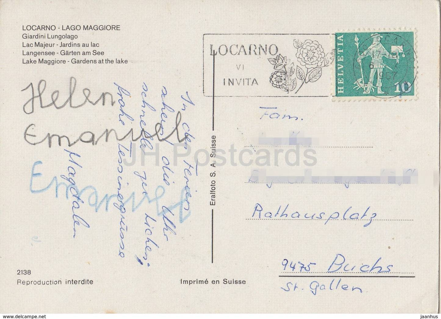 Locarno - Lago Maggiore - Giardini Lungolago - jardin - 2138 - 1967 - Suisse - occasion