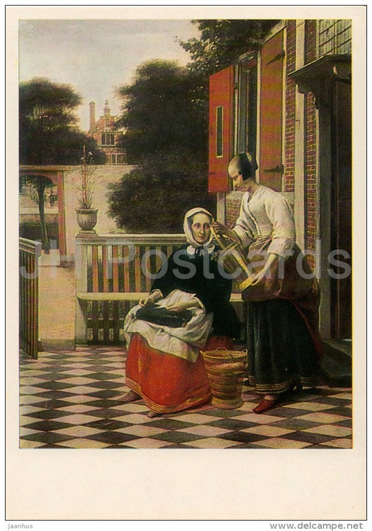 painting by Pieter de Hooch - Mistress and Maid - Dutch art - 1984 - Russia USSR - unused - JH Postcards