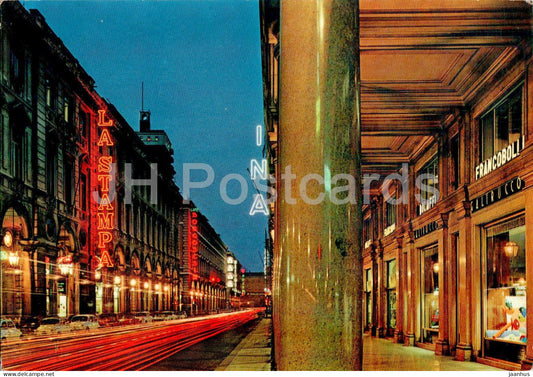 Torino - Turin - di notte - Via Roma - Rome street by night - 1965 - Italy - used - JH Postcards