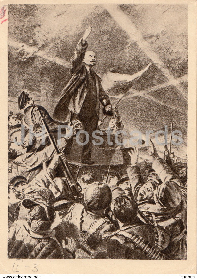 drawing by V. Kuznetsova - Long live the Socialist Revolution - Lenin - 1962 - Russia USSR - used - JH Postcards