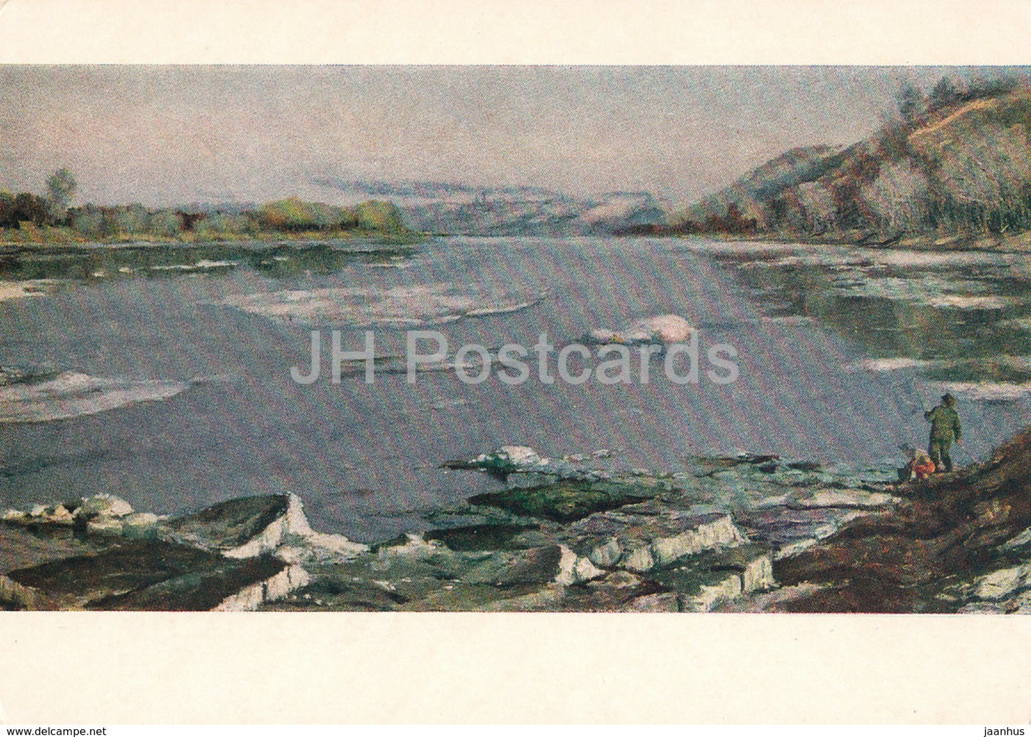 painting by N. Russkih - Ice drift on the Belaya river - Russian art - 1955 - Russia USSR - unused - JH Postcards