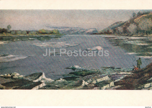 painting by N. Russkih - Ice drift on the Belaya river - Russian art - 1955 - Russia USSR - unused - JH Postcards