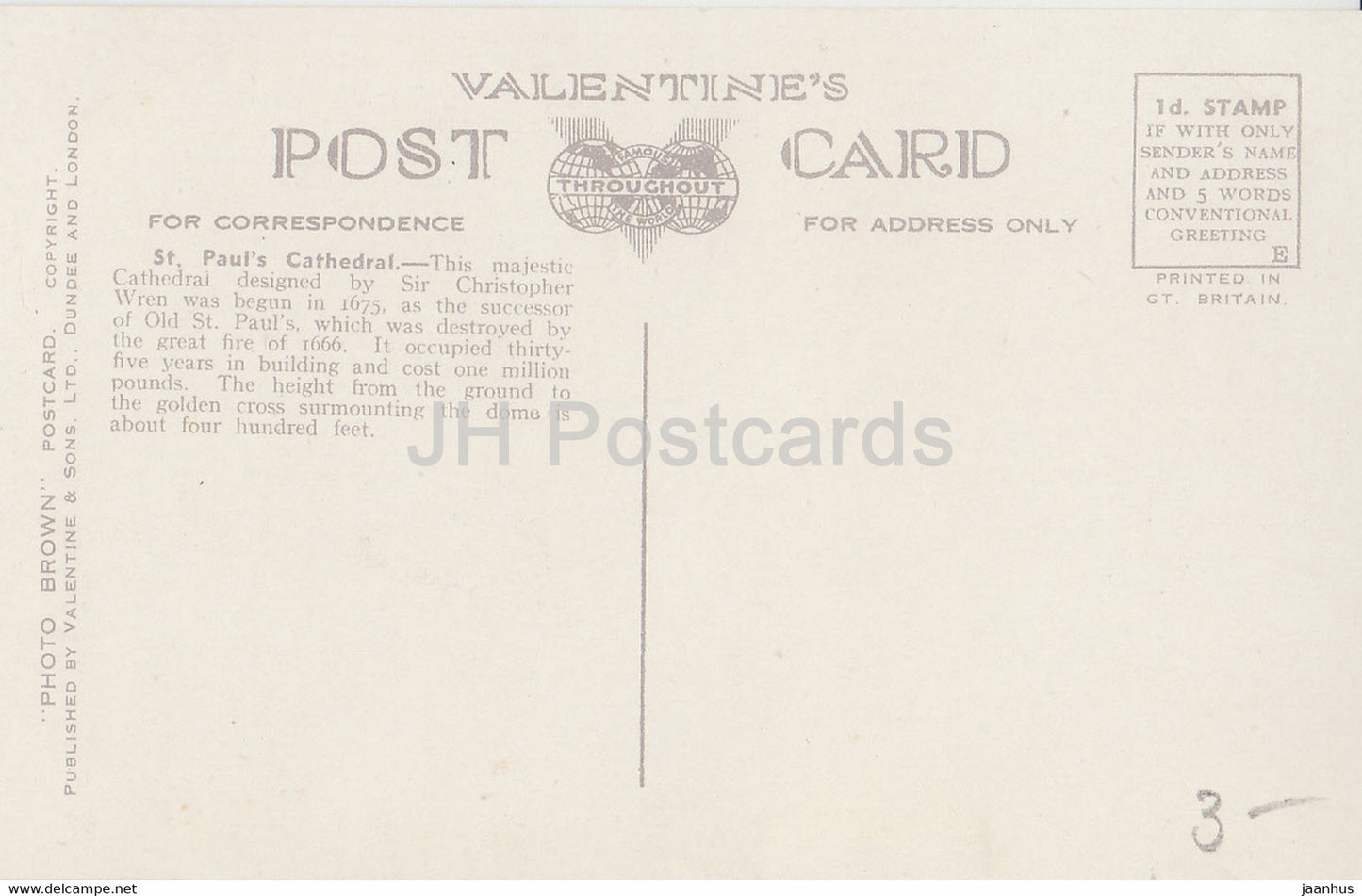 London - St Paul's Cathedral - Valentine - bus - 85595 - old postcard - England - United Kingdom - unused