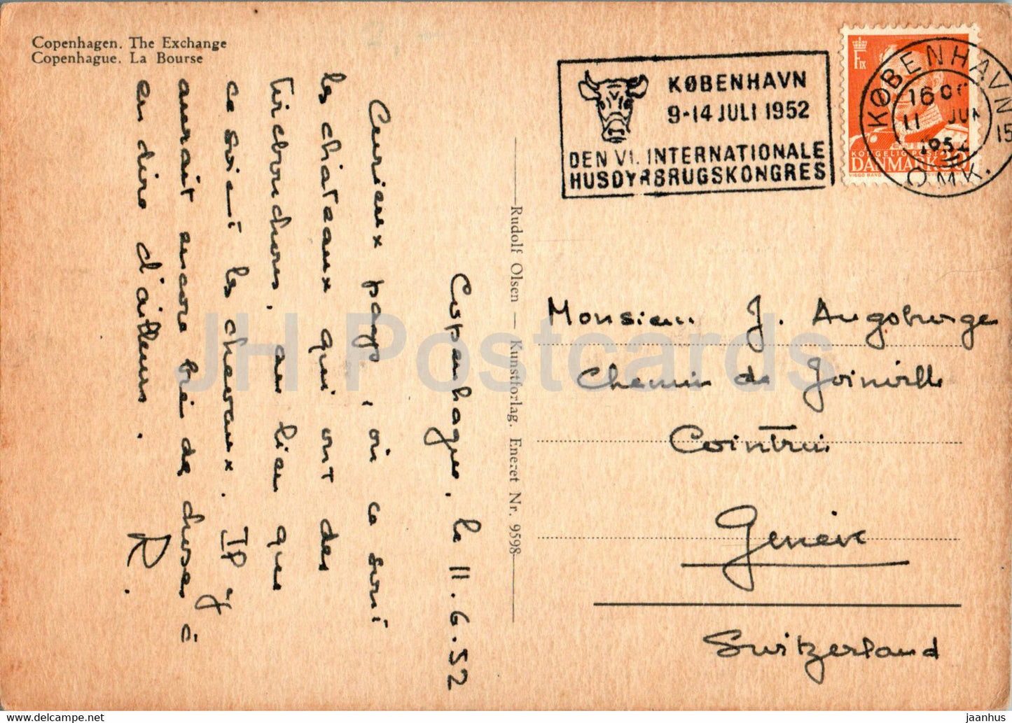 Copenhagen - Kopenhagen - The Exchange - old postcard - 9598 - 1952 - Denmark - used