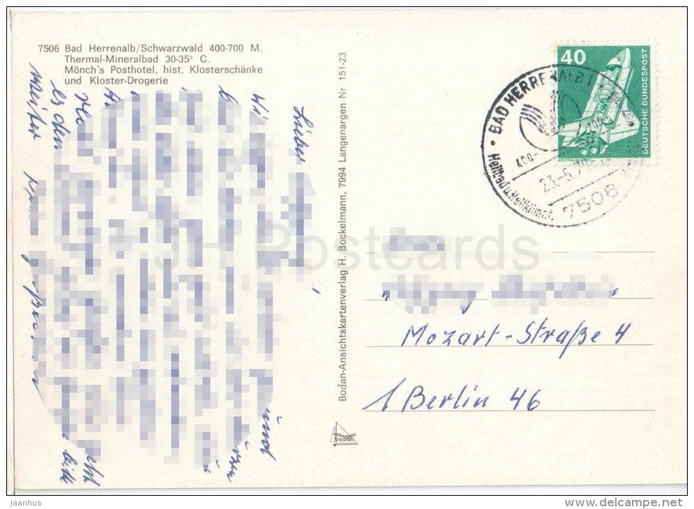Bad Herrenalb - Mönch´s Posthotel - Klosterschänke und Kloster-Drogerie - Germany - 1978 gelaufen - JH Postcards