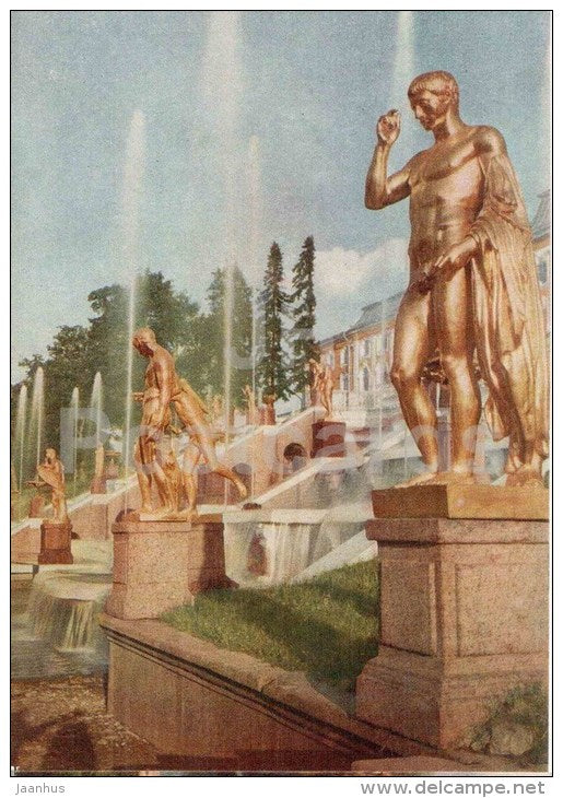 Great Cascade statues - fountains - Petrodvorets - 1956 - Russia USSR - unused - JH Postcards