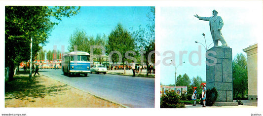 Fergana and Fergana Valley - Lenin street - monument to Lenin - bus - 1974 - Uzbekistan USSR - unused - JH Postcards