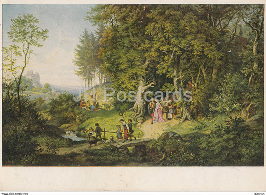 painting by Ludwig Richter - Brautzug im Fruhling - Bridal procession in spring - German art - 1958 - Germany DDR - used - JH Postcards