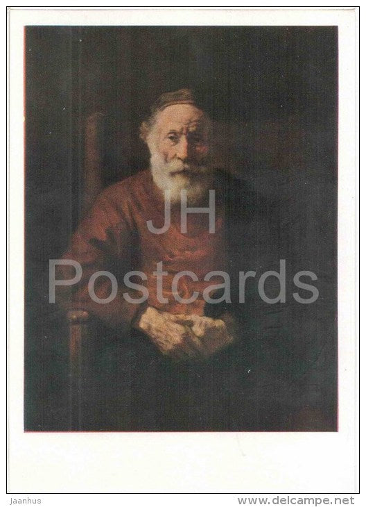 painting by Rembrandt - Portrait of a Old Man id Red , 1652-1654 - dutch art - unused - JH Postcards