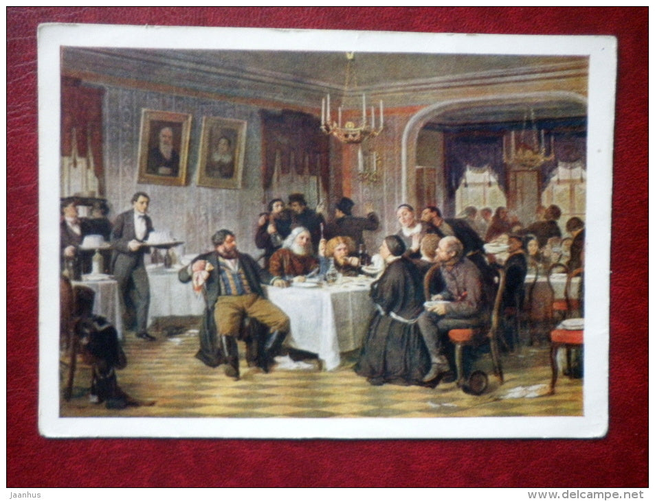 painting by F. S. Zhuravlev - merchants' funeral - russian art- unused - JH Postcards