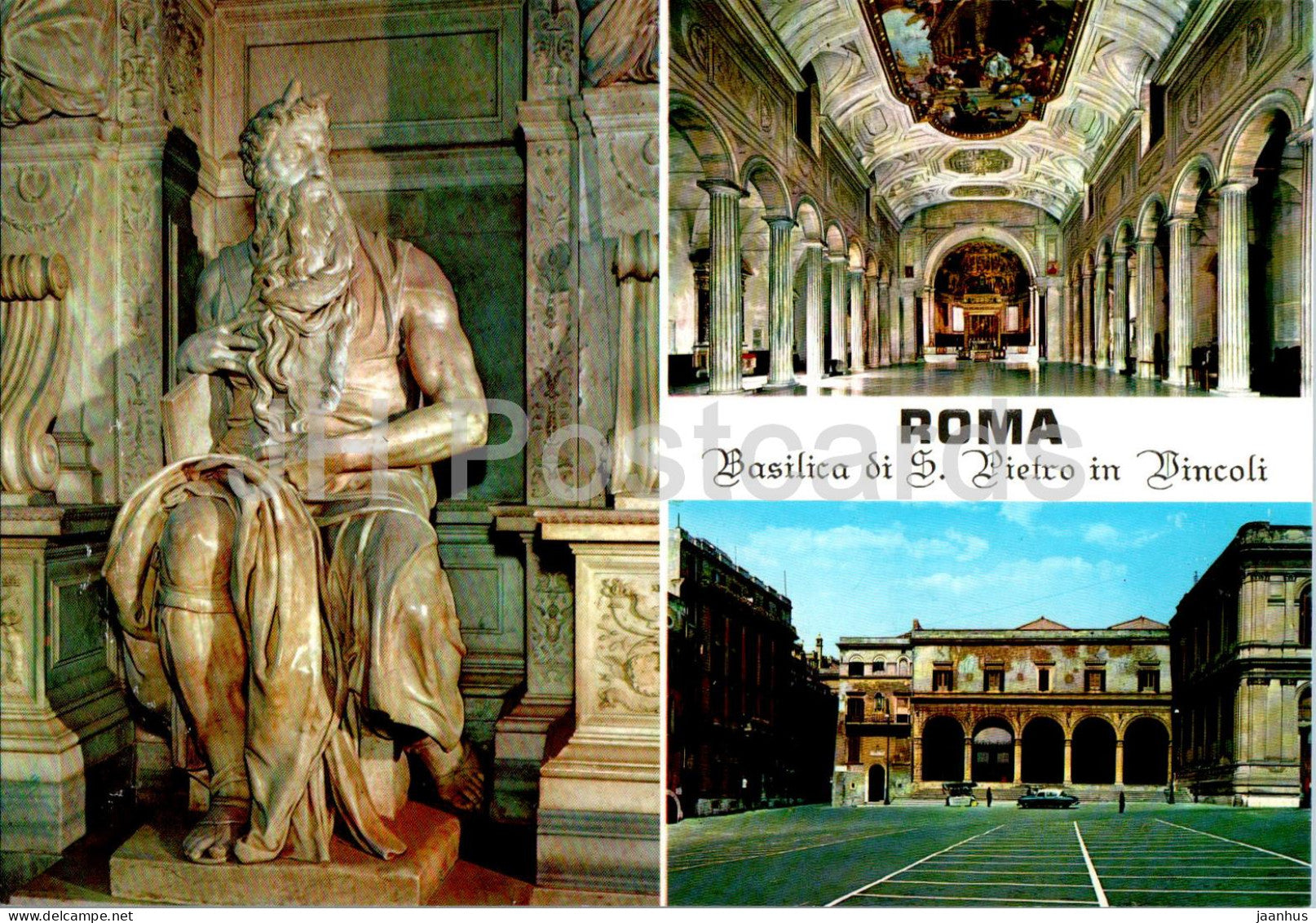 Roma - Rome - Basilica di S Pietro in Vincoli - Moses - interioe - cathedral - facade multiview - 9022 - Italy - unused - JH Postcards