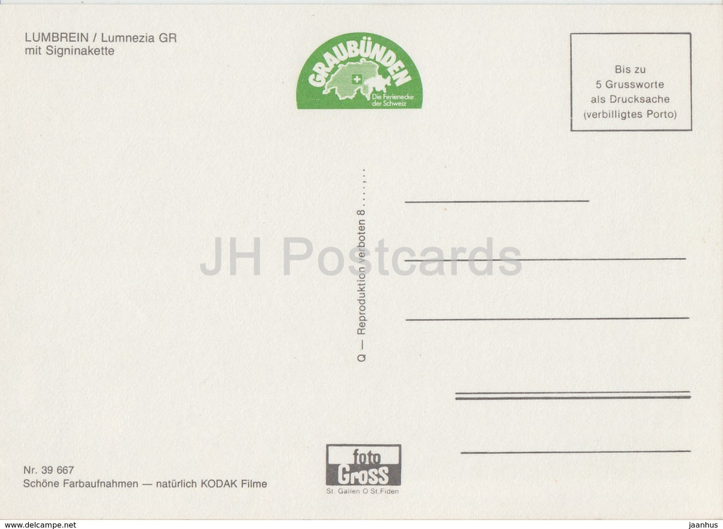 Lumbrein - Lumnezia - Signinakette - Switzerland - unused