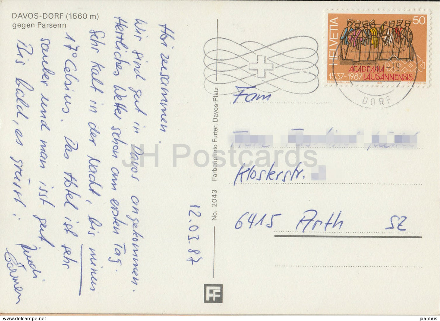 Davos Dorf 1560 m gegen Parsenn - 2043 - 1987 - Switzerland - used
