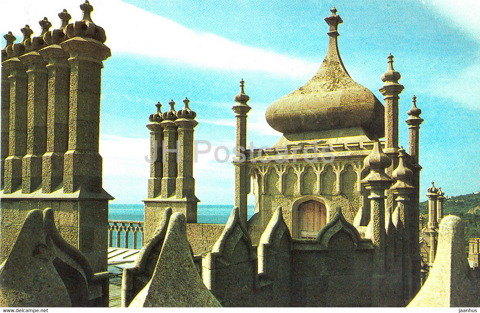 Sections of chimneys, pinnacles, roof tines - Alupka Palace Museum - Crimea - 1990 - Ukraine USSR - unused - JH Postcards