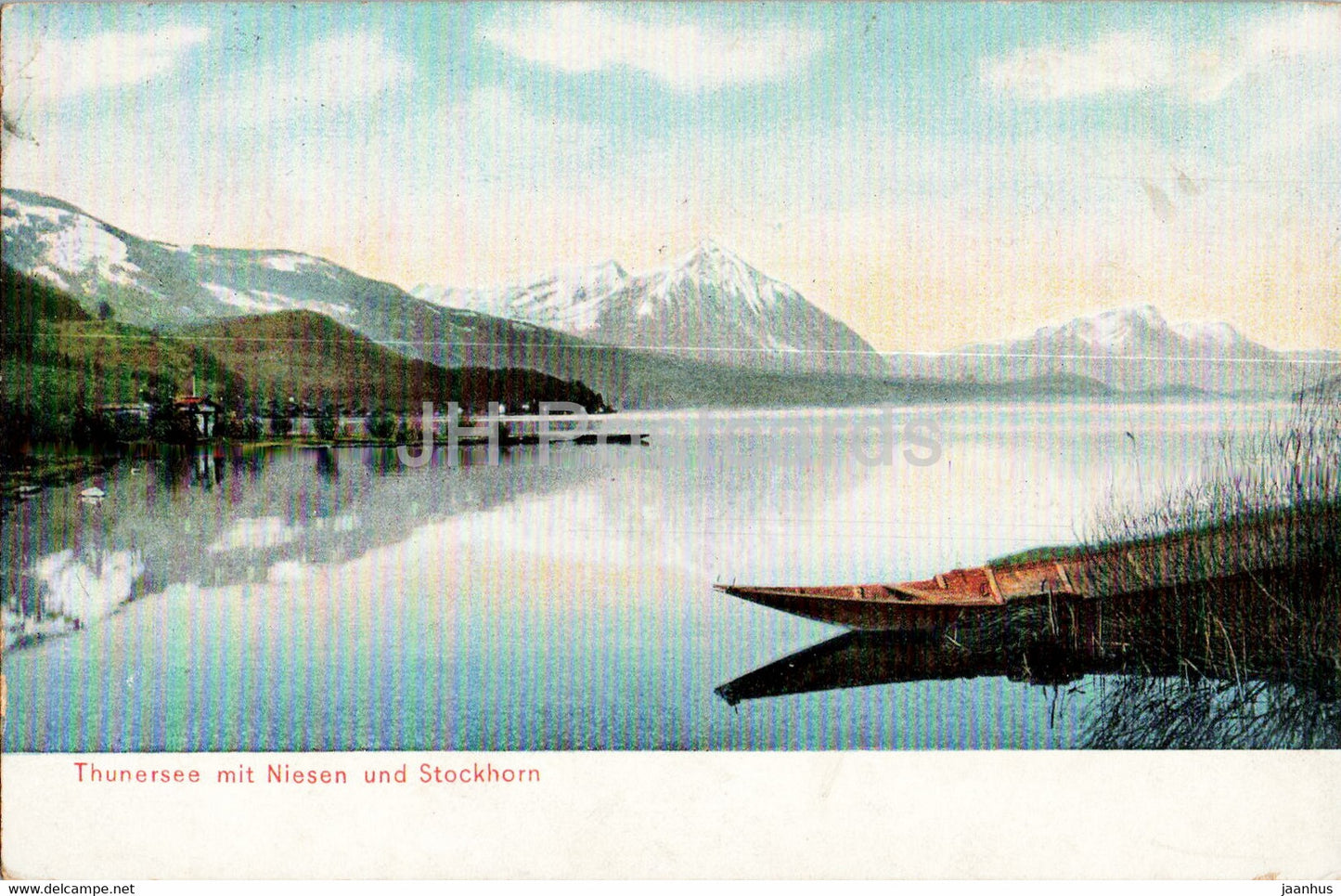 Thunersee mit Niesen und Stockhorn - boat - old postcard - Switzerland - used - JH Postcards