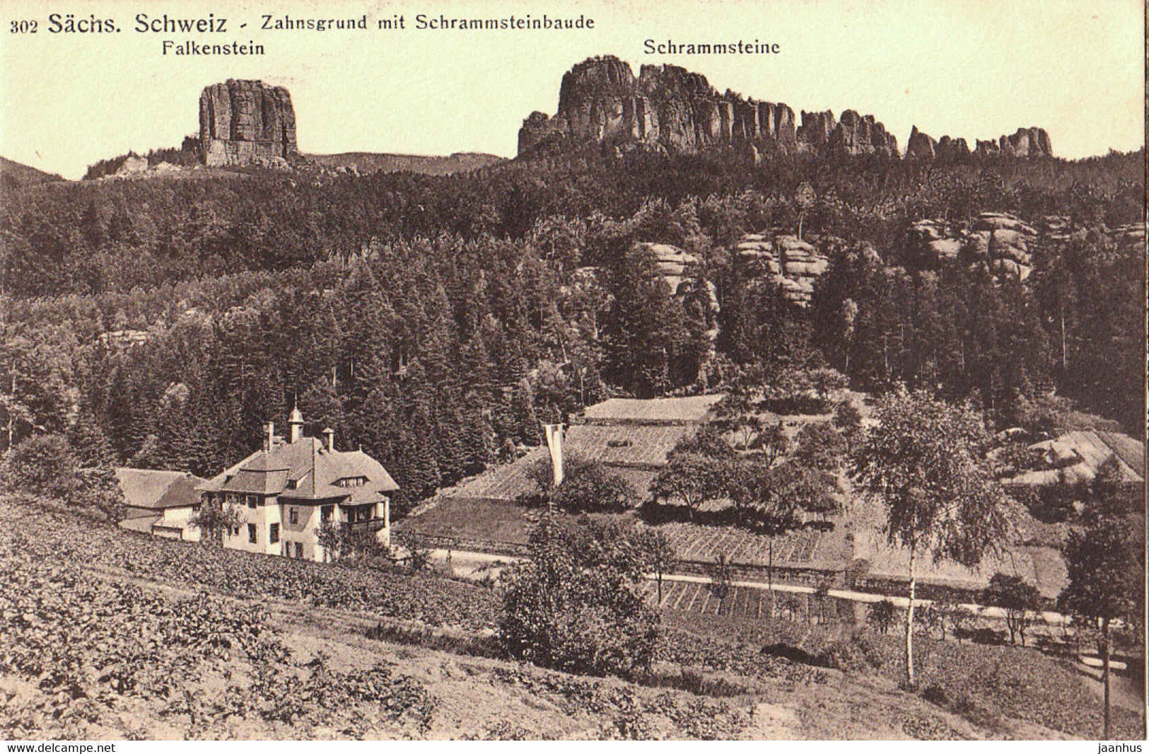 Sachs. Schweiz - Zahnsgrund mit Schrammsteinbaude - Falkenstein - Schrammsteine - old postcard - Germany - unused - JH Postcards
