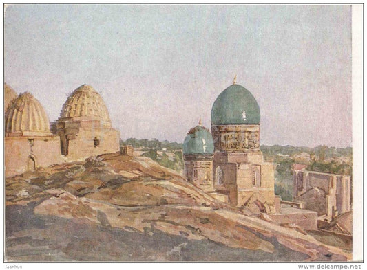 painting by M. Shirovsky - Samarkand . Shah-i Zindah mausoleum - russian art - unused - JH Postcards