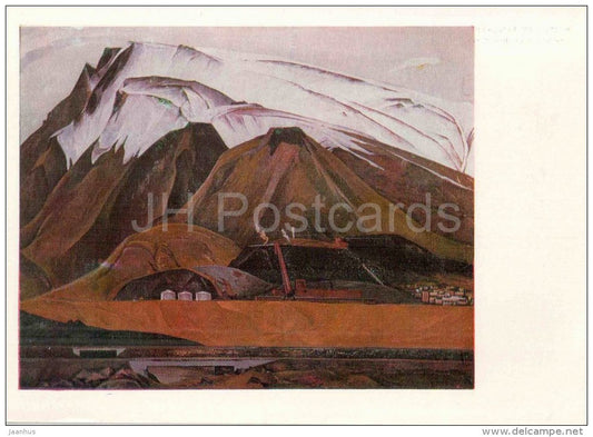 painting by E. Gudin - Ore Mountains , 1969 - industry - russian art - unused - JH Postcards