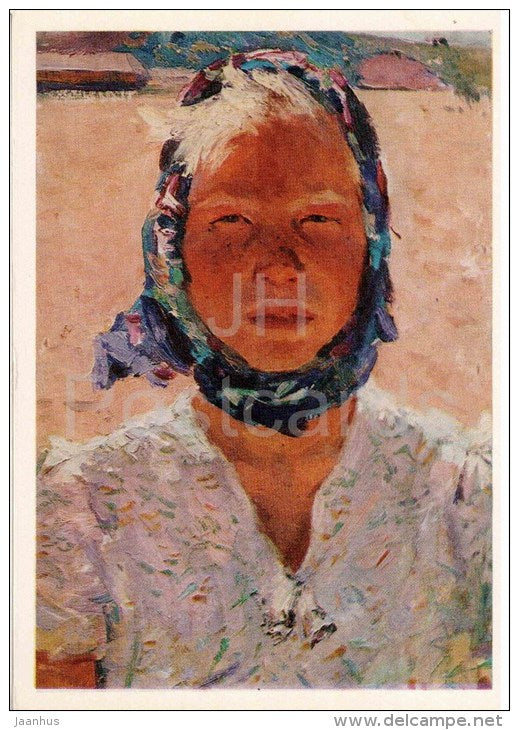 painting by V. Kudelgin - Volga girl , 1969 - russian art - unused - JH Postcards